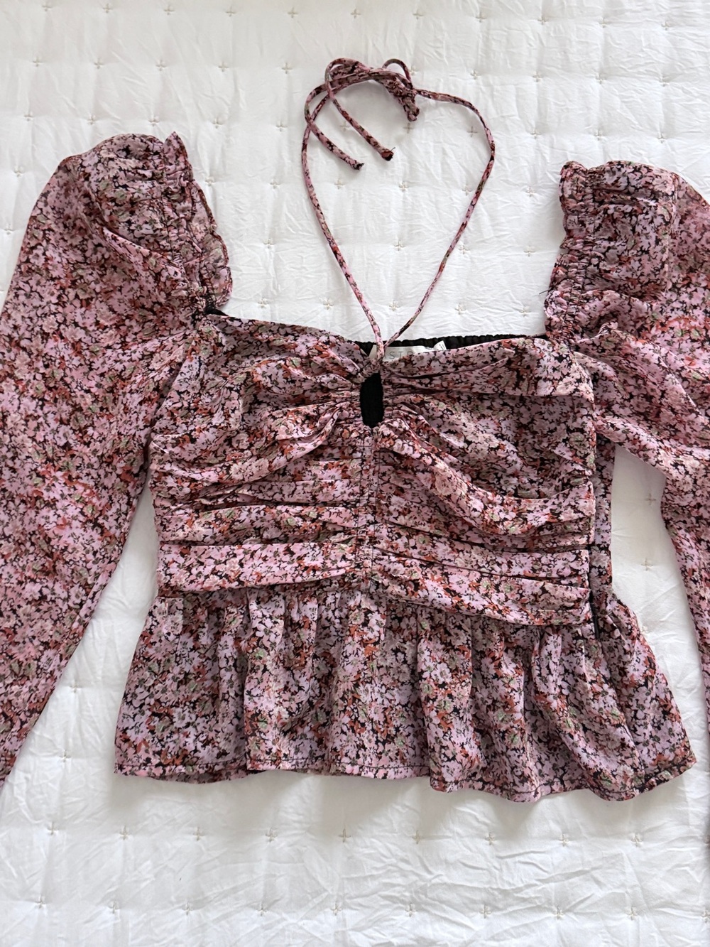 Astr the Label long sleeve halter tie top